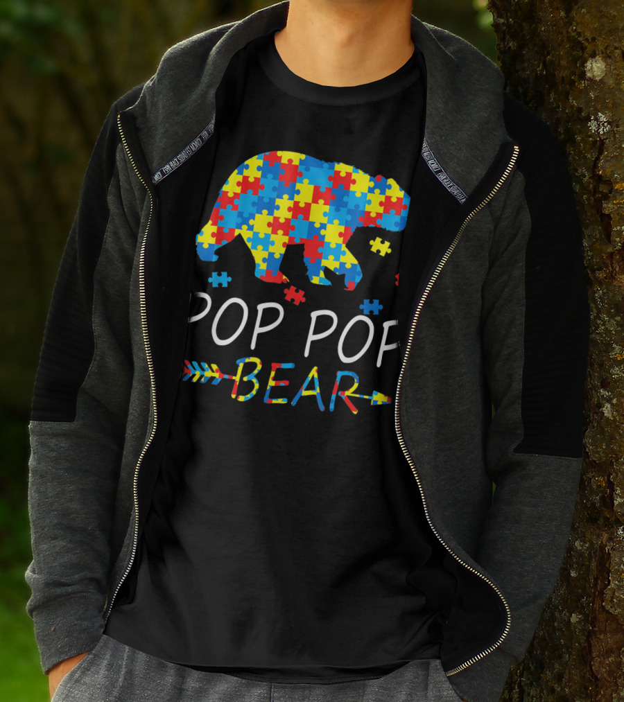Pop Pop Bear Puzzle Autism Awareness Mens T-Shirt