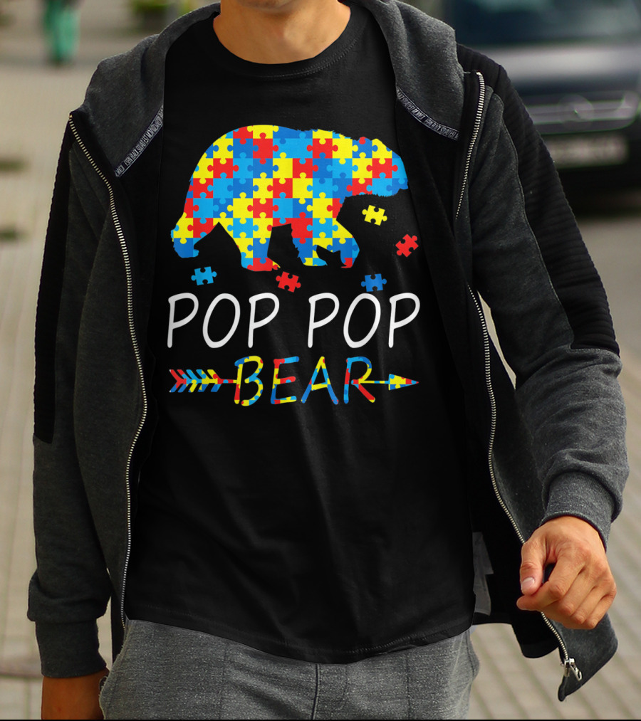 Pop Pop Bear Puzzle Autism Awareness Mens T-Shirt