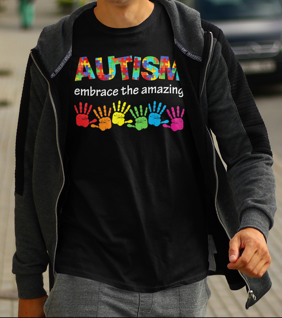 AUTISM Embrace The Amazing Rainbow Handprints Puzzle T-Shirt