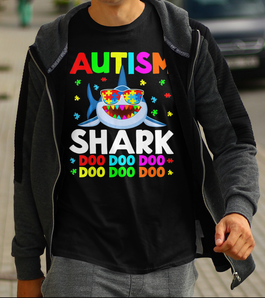 Autism Shark Doo Doo Doo Puzzle Autism Shark Sunglasses T-Shirt