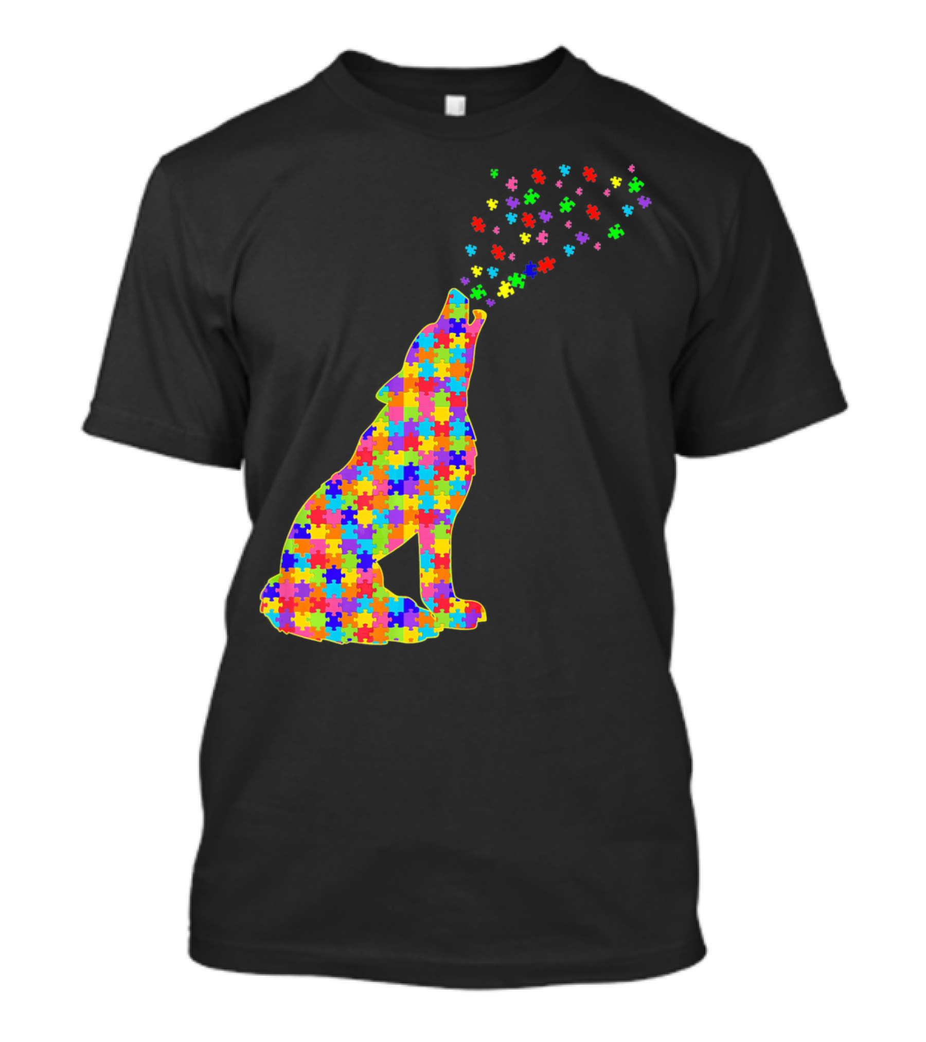 Wolf Puzzle Autism Awareness Puzzle Pieces T-Shirt