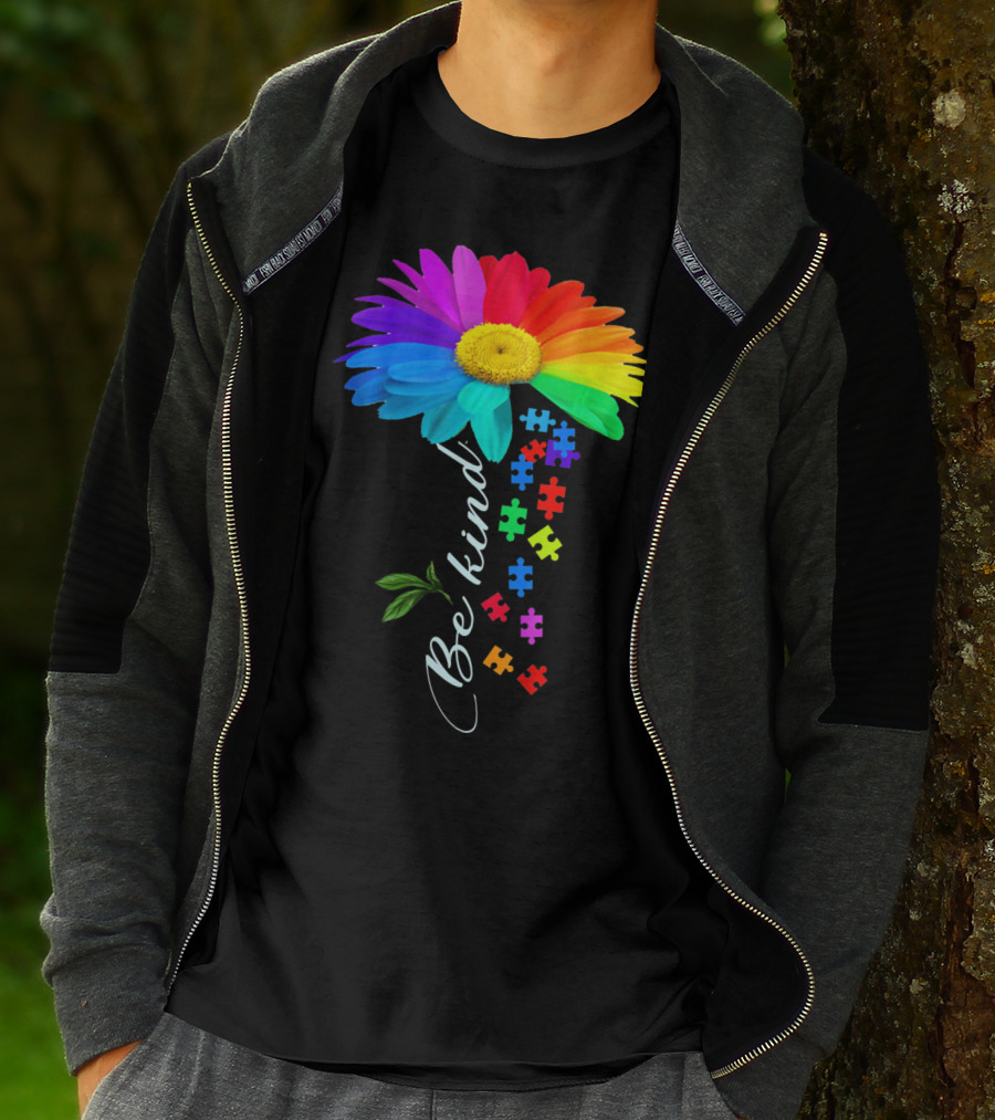 Be Kind Autism Awareness Choose Kindness Rainbow Flower Puzzle Pieces T-Shirt