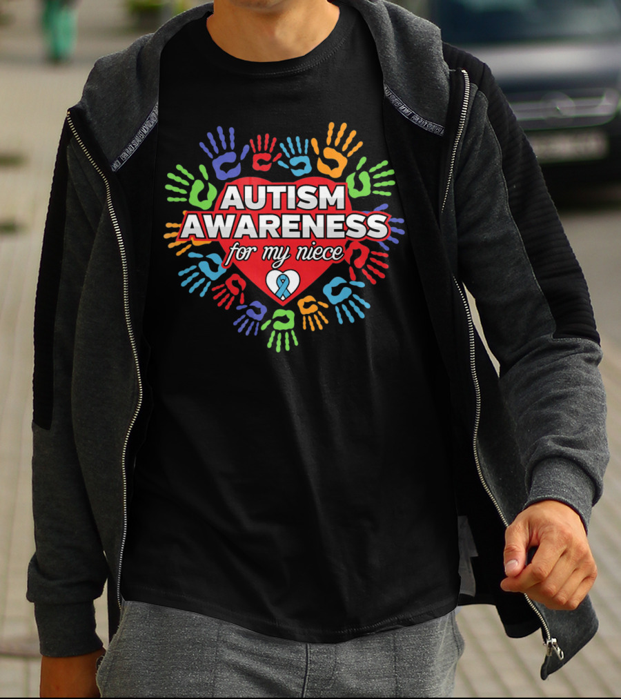 Autism Awareness For My Niece Heart With Colorful Hands T-Shirt