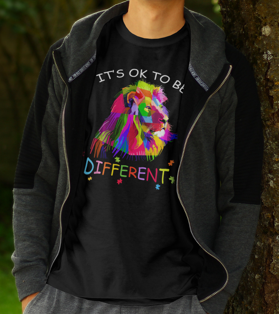 It's OK To Be Different Autism Awareness Colorful Lion T-Shirt