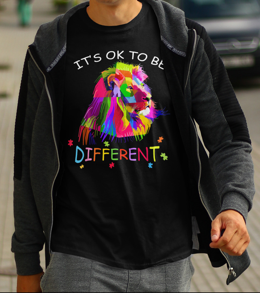 It's OK To Be Different Autism Awareness Colorful Lion T-Shirt