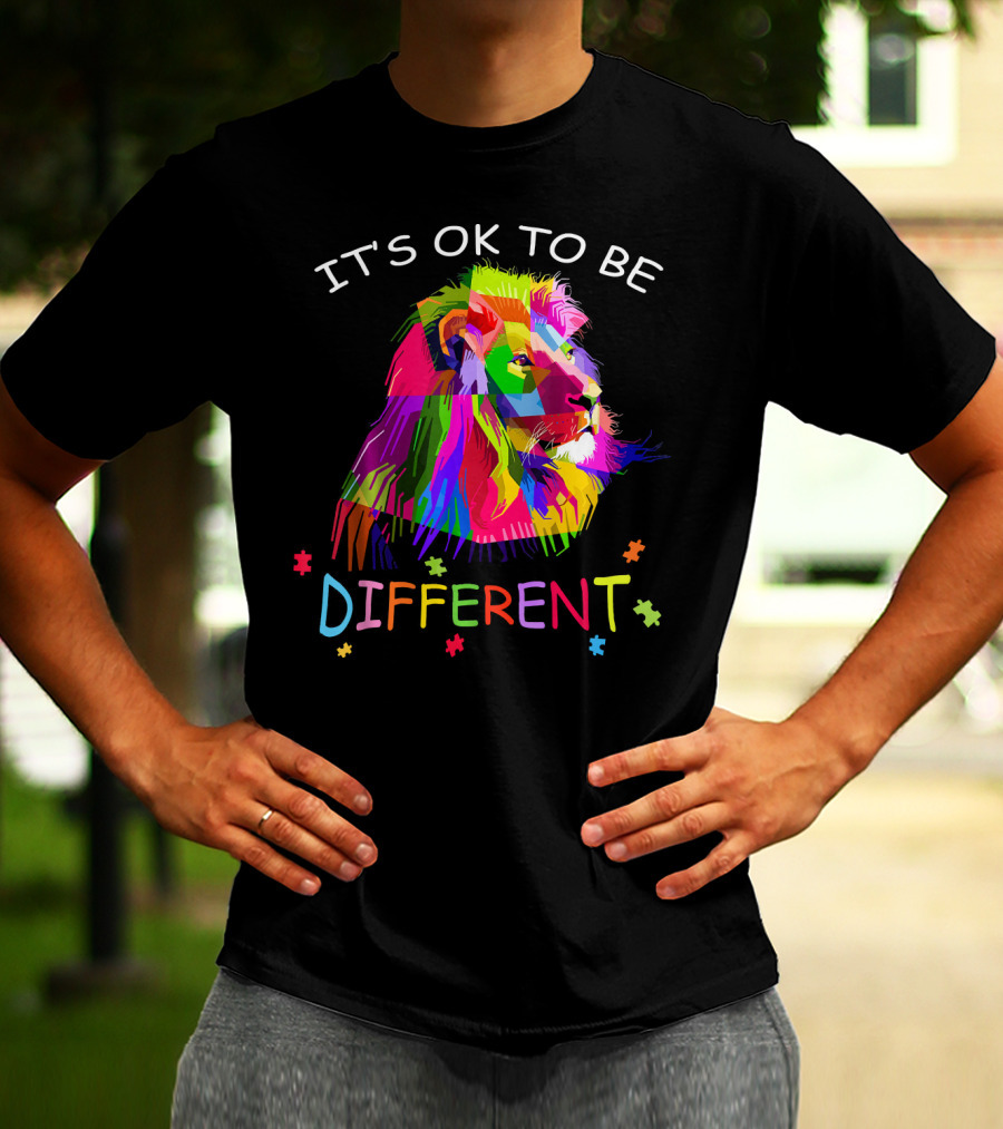 It's OK To Be Different Autism Awareness Colorful Lion T-Shirt