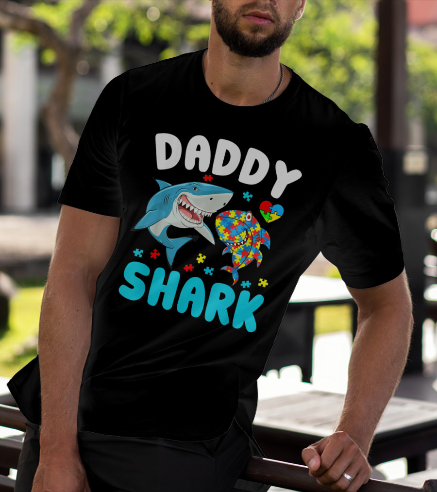 Daddy Shark Autism Awareness Puzzle Heart T-Shirt