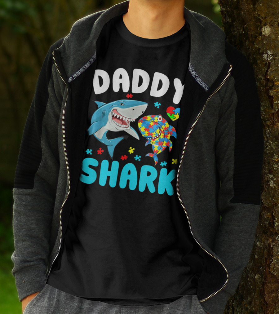 Daddy Shark Autism Awareness Puzzle Heart T-Shirt