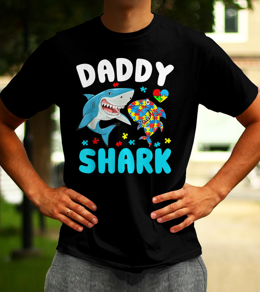 Daddy Shark Autism Awareness Puzzle Heart T-Shirt