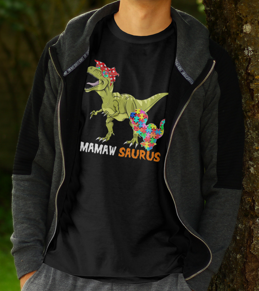 Mamaw Saurus Dinosaur Puzzle Bandana T-Shirt