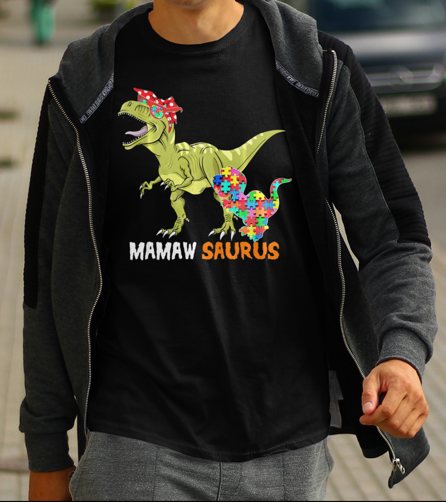 Mamaw Saurus Dinosaur Puzzle Bandana T-Shirt