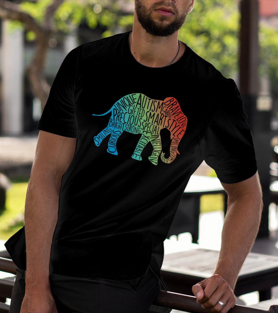 Autism Awareness Elephant Collage Brave Unique Precious Bright Smart Strong T-Shirt