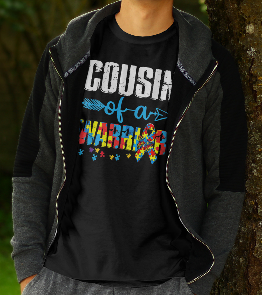 Cousin Of A Warrior Autism Awareness Puzzle Ribbon Butterfly T-Shirt