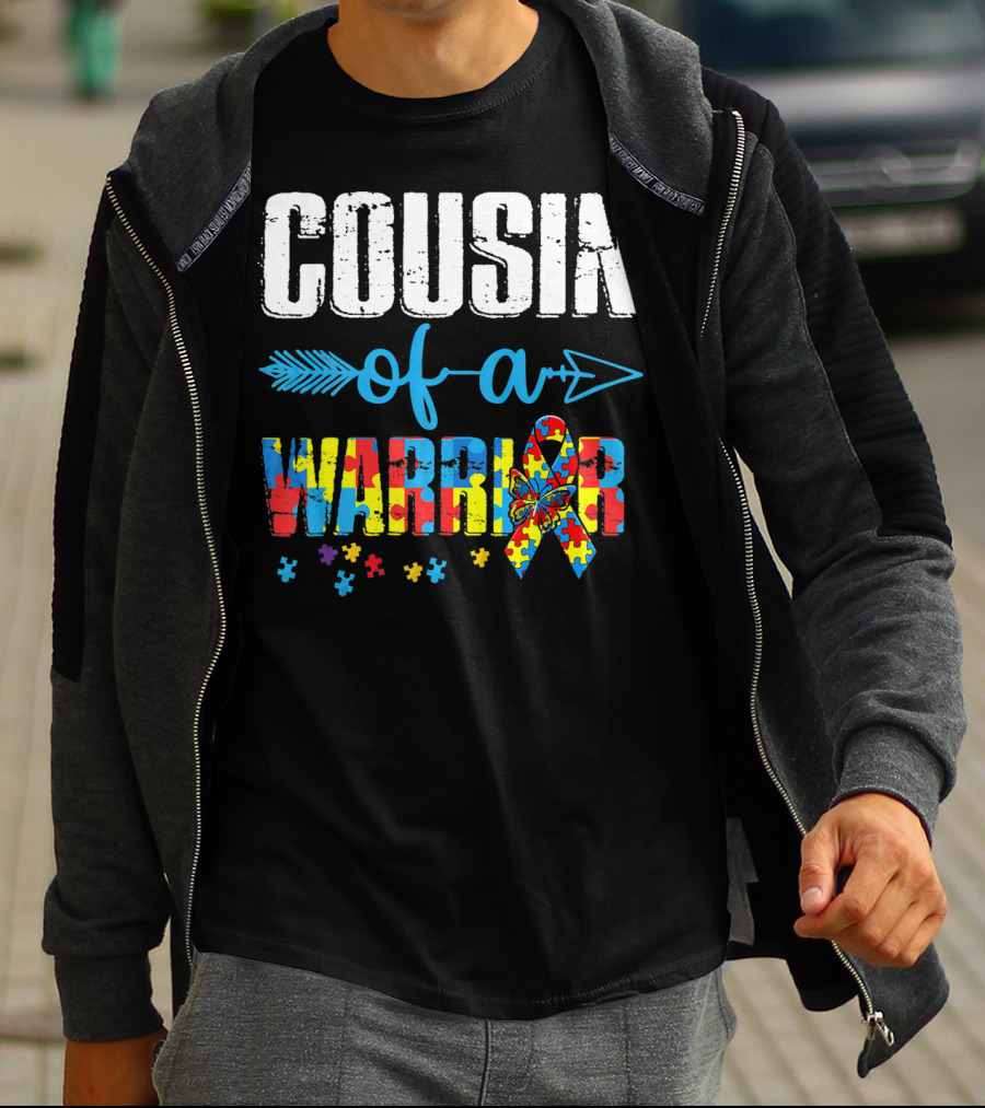 Cousin Of A Warrior Autism Awareness Puzzle Ribbon Butterfly T-Shirt