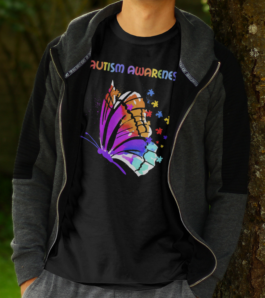 Autism Awareness Colorful Butterfly With Puzzle Pieces T-Shirt