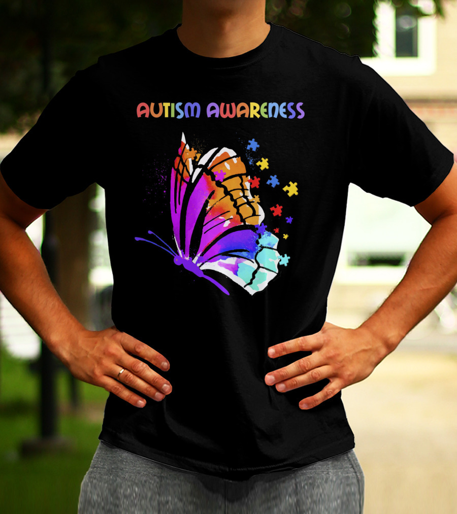 Autism Awareness Colorful Butterfly With Puzzle Pieces T-Shirt