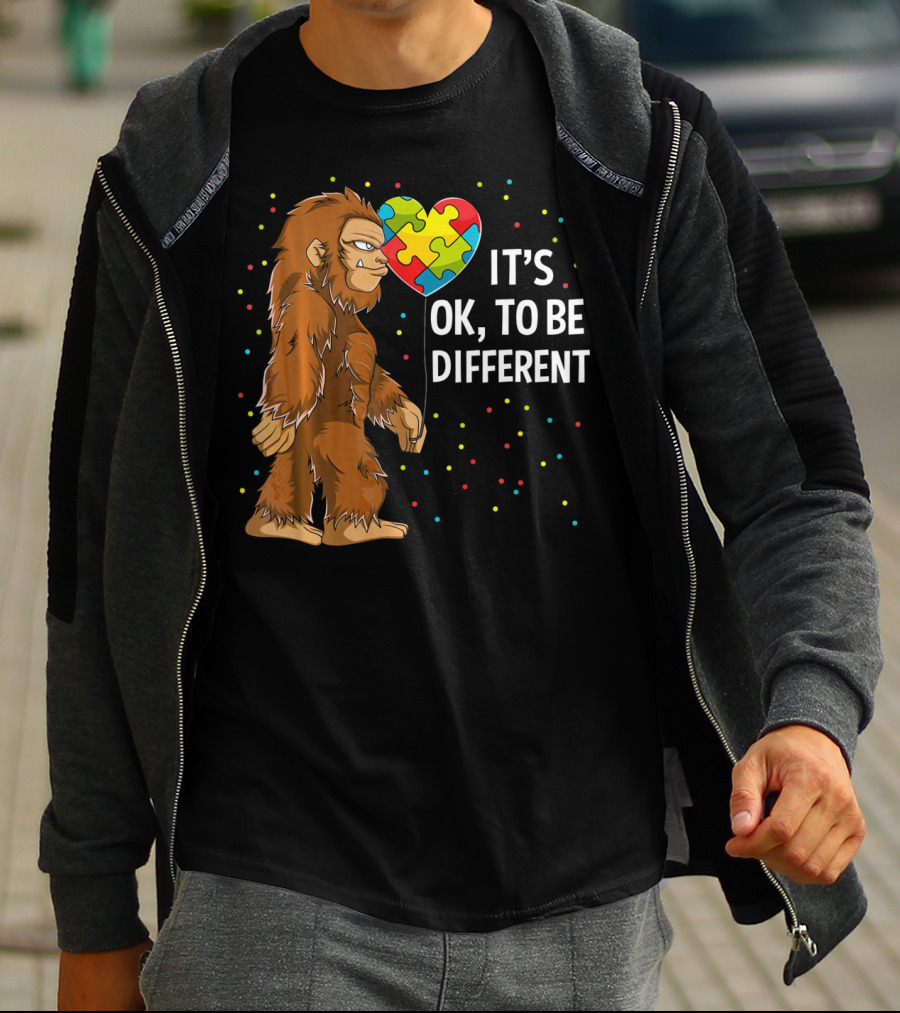 Autism Awareness Bigfoot Heart Puzzle It's OK To Be Different T-Shirt