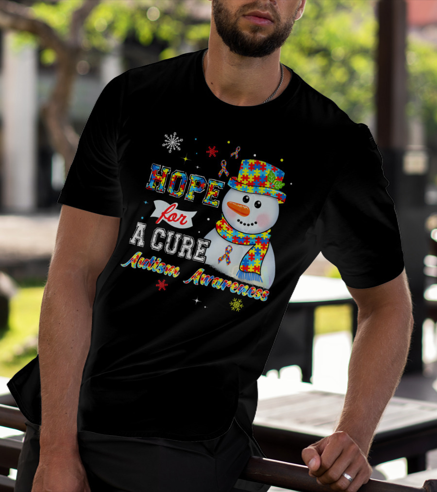 HOPE FOR A CURE Autism Awareness Snowman Puzzle T-Shirt