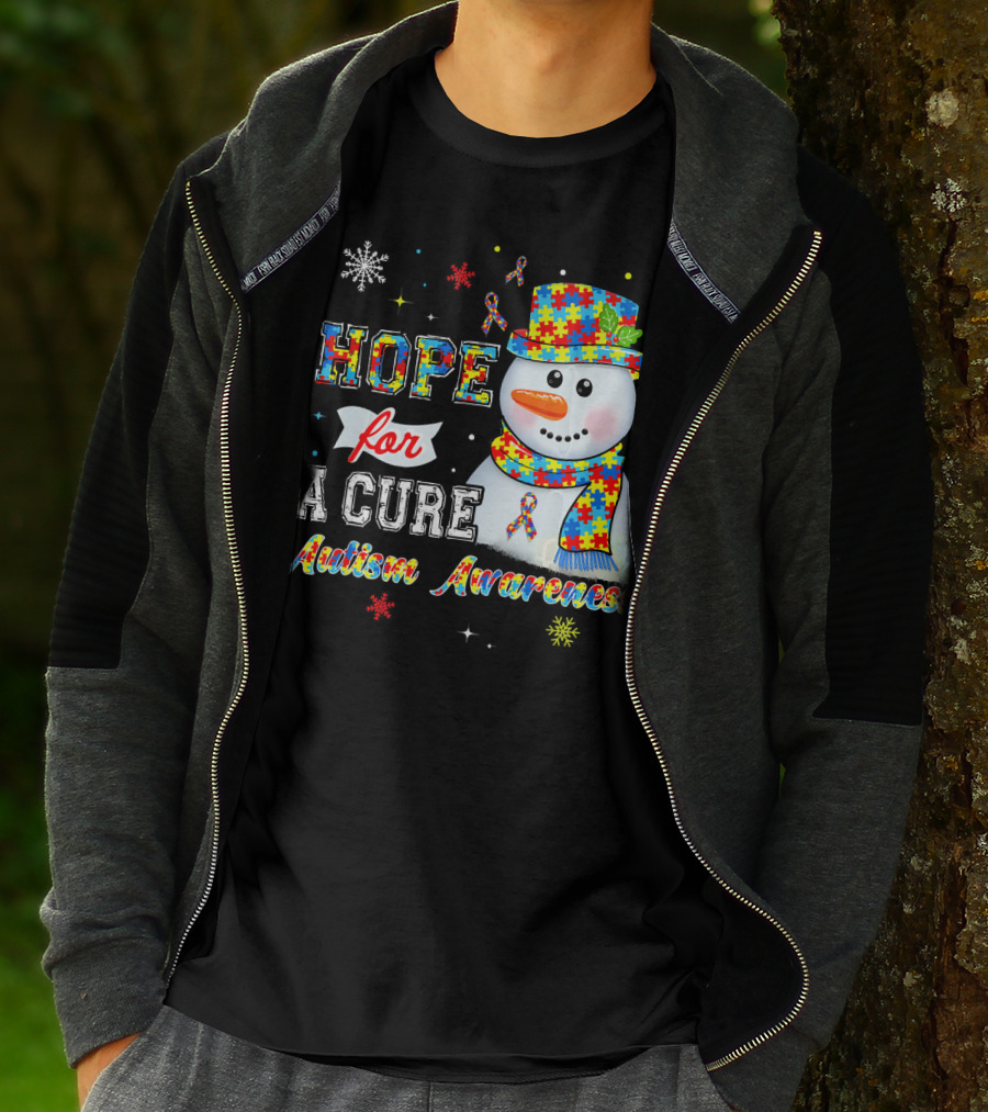 HOPE FOR A CURE Autism Awareness Snowman Puzzle T-Shirt