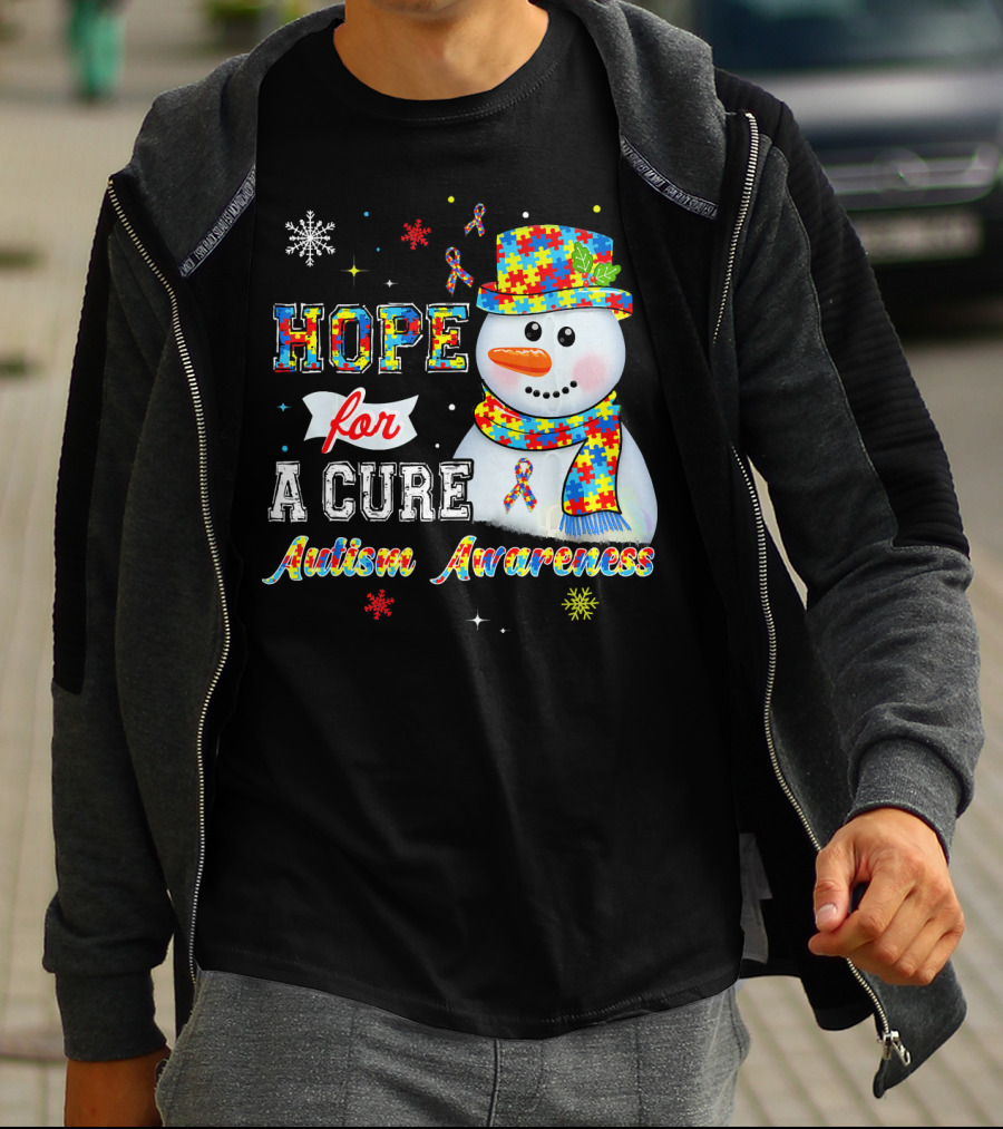 HOPE FOR A CURE Autism Awareness Snowman Puzzle T-Shirt