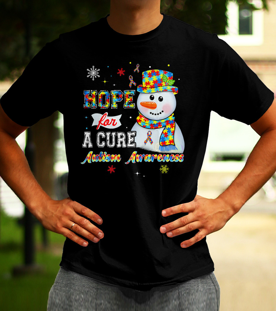 HOPE FOR A CURE Autism Awareness Snowman Puzzle T-Shirt