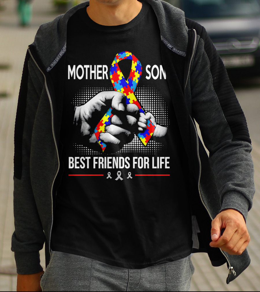 Mother Son Best Friends For Life Autism Awareness Puzzle T-Shirt