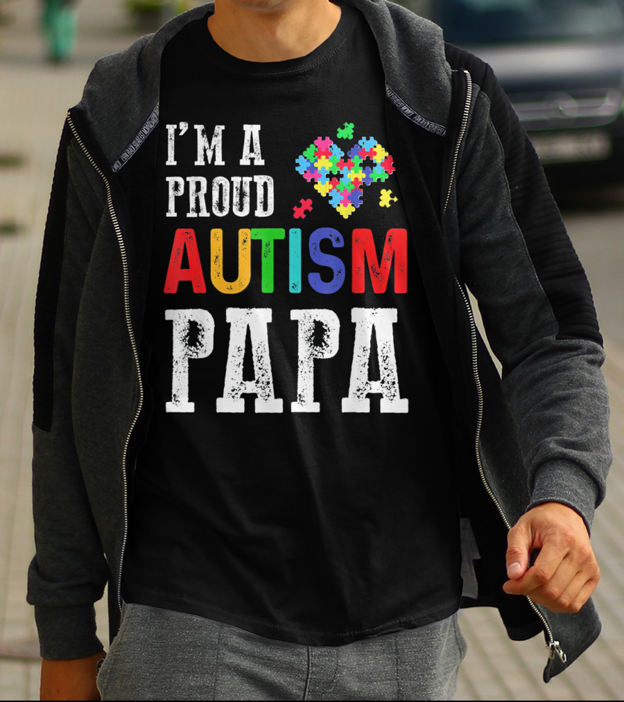 I'm A Proud Autism Papa Autism Puzzle Heart T-Shirt