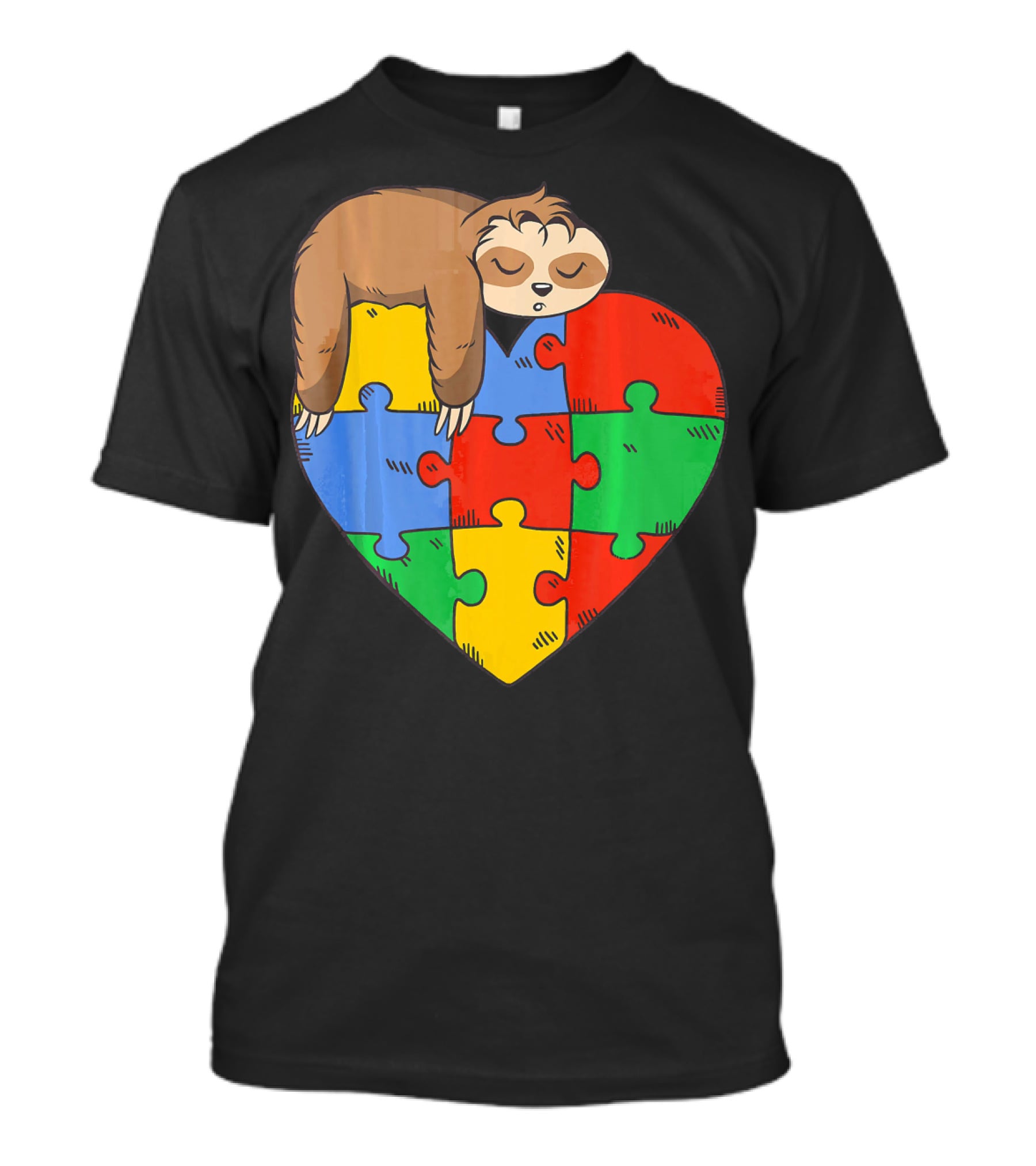 Cute Sloth Heart Puzzle Autism Parents Autistic Child T-Shirt