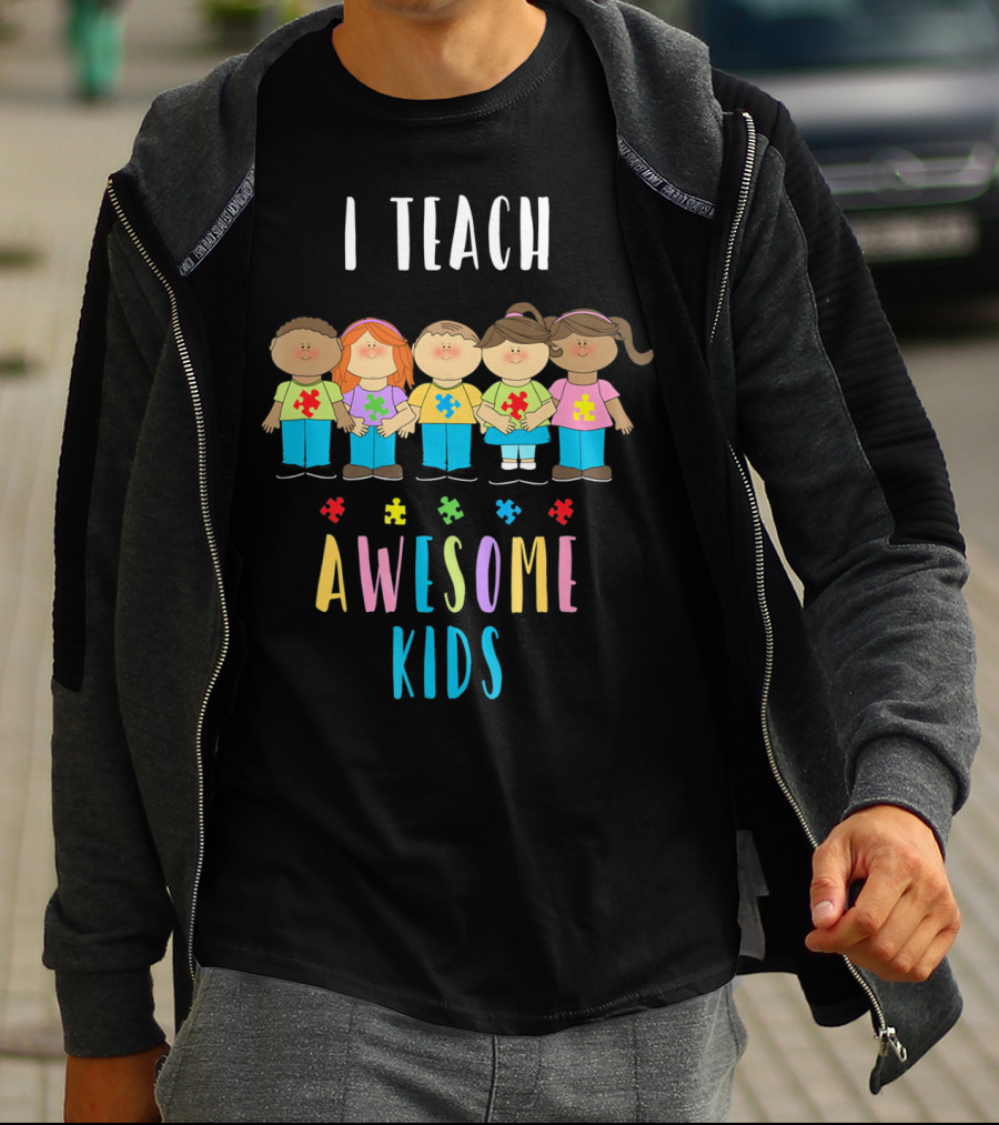 I Teach Awesome Kids Puzzle Piece Unity T-Shirt