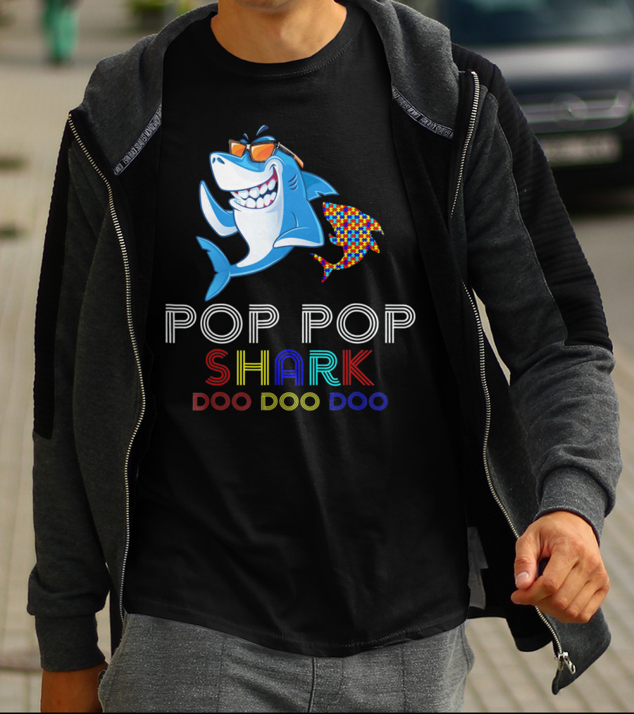 Pop Pop Shark Doo Doo Doo Autism Awareness T-Shirt