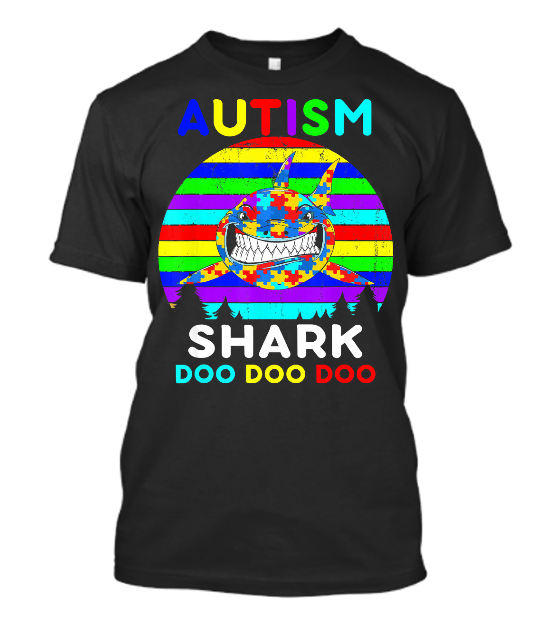 Autism Shark Doo Doo Doo Puzzle Piece Rainbow Awareness T-Shirt