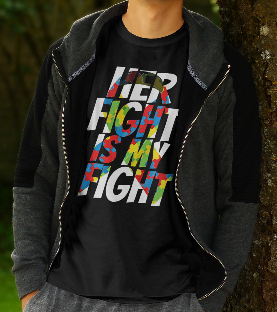 Her Fight Is My Fight Cute Autism Awareness Puzzle T-Shirt