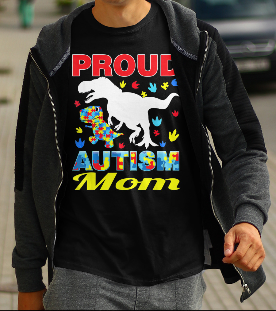 Proud Autism Mom Dinosaur Puzzle Piece T-Shirt