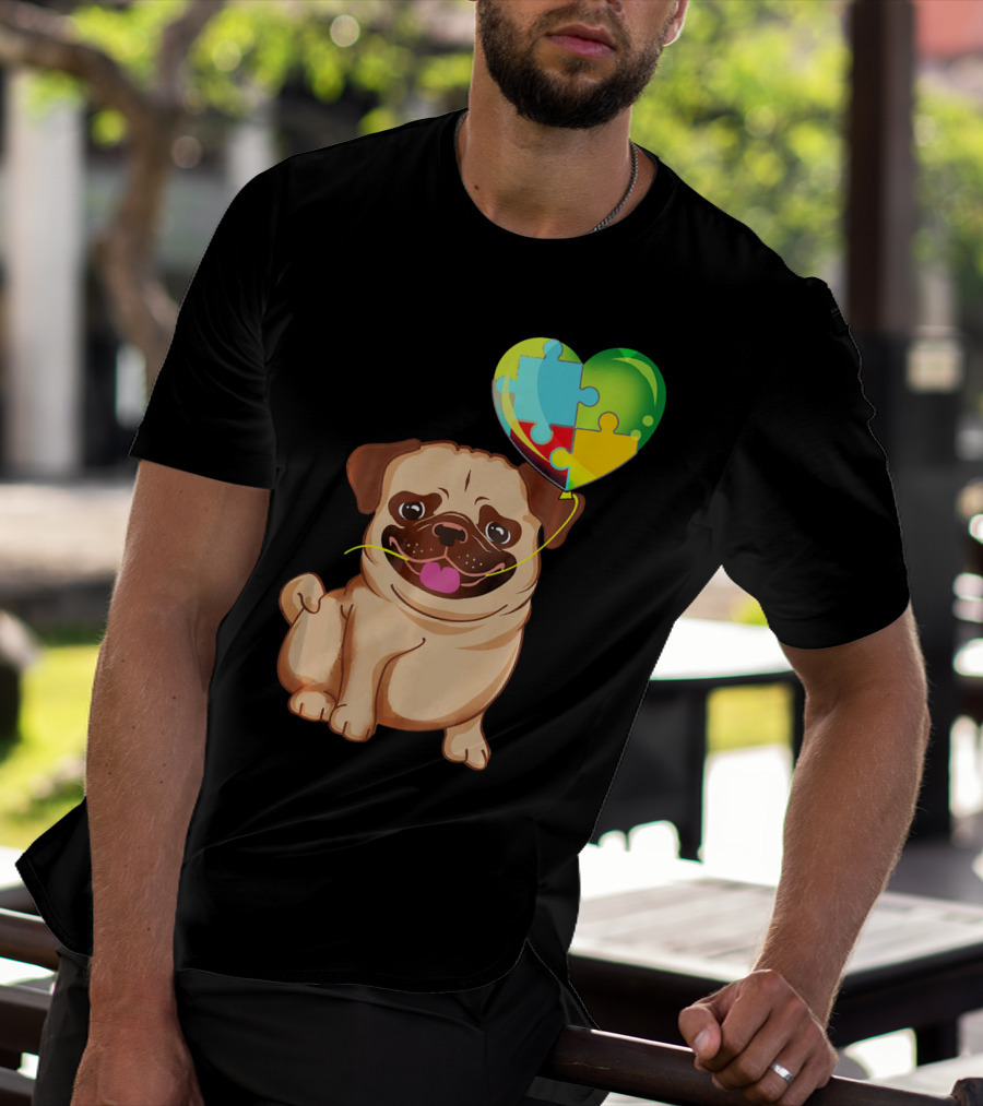 Autism Awareness Pug Puppy Heart Puzzle Balloon T-Shirt
