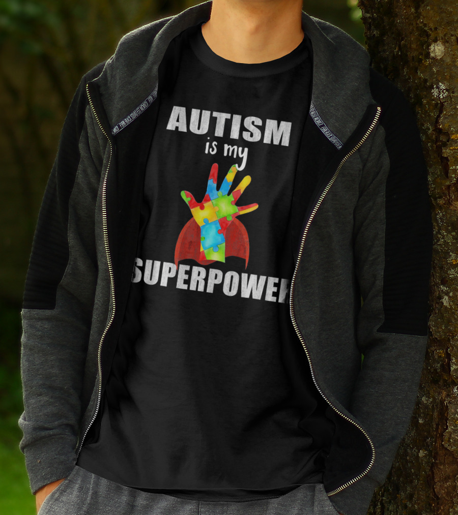 Autism Is My Superpower Hand With Puzzle Pieces And Cape T-Shirt