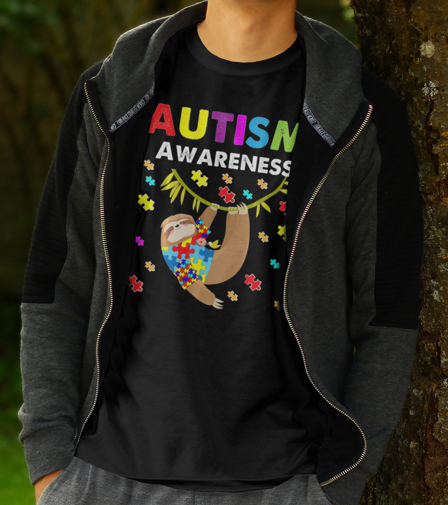 Autism Awareness Sloth Lover With Puzzle Pieces T-Shirt