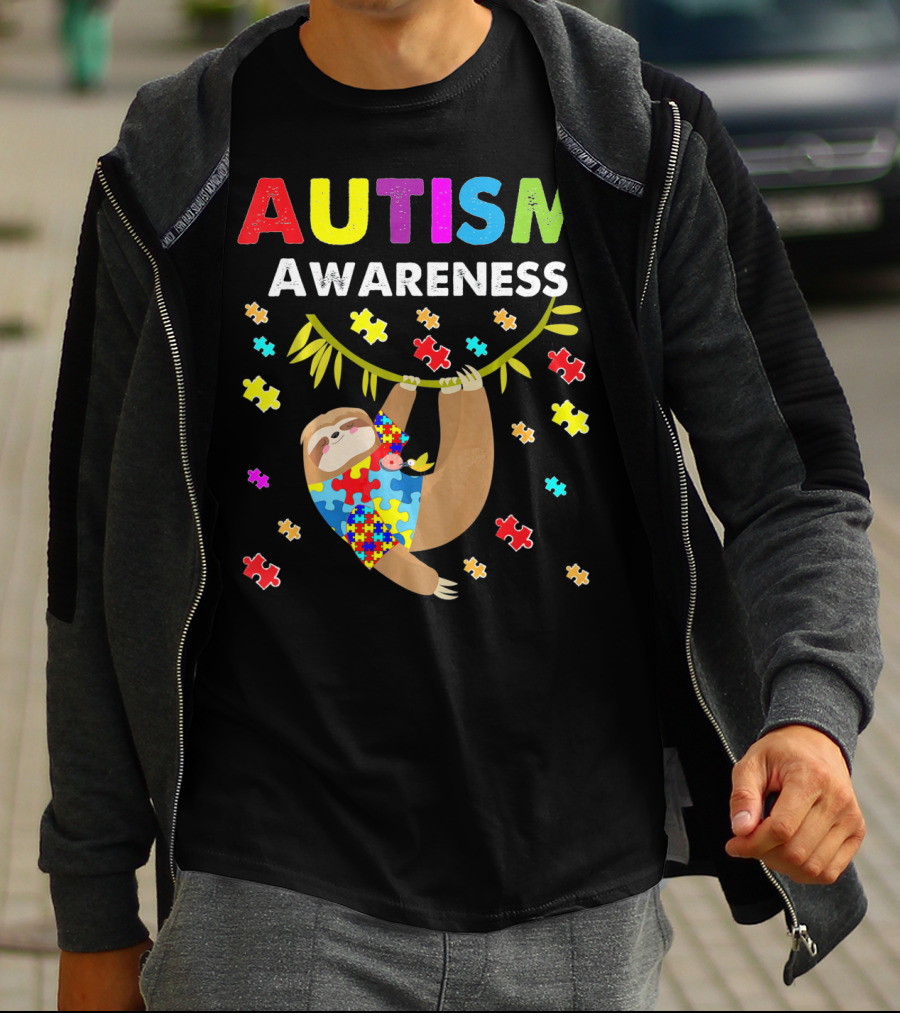 Autism Awareness Sloth Lover With Puzzle Pieces T-Shirt