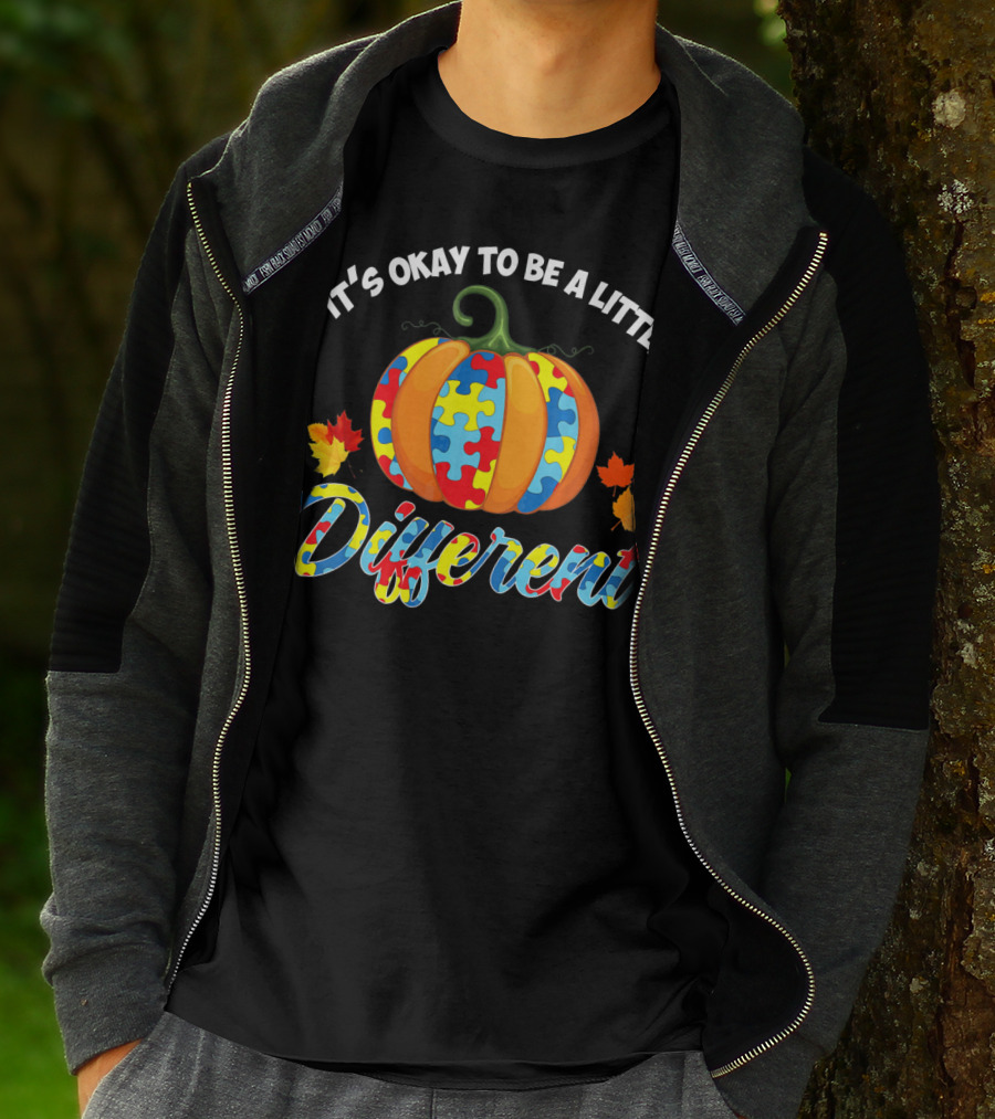 IT'S OKAY TO BE A LITTLE DIFFERENT AUTISM PUZZLE PUMPKIN FALL LEAVES T-Shirt