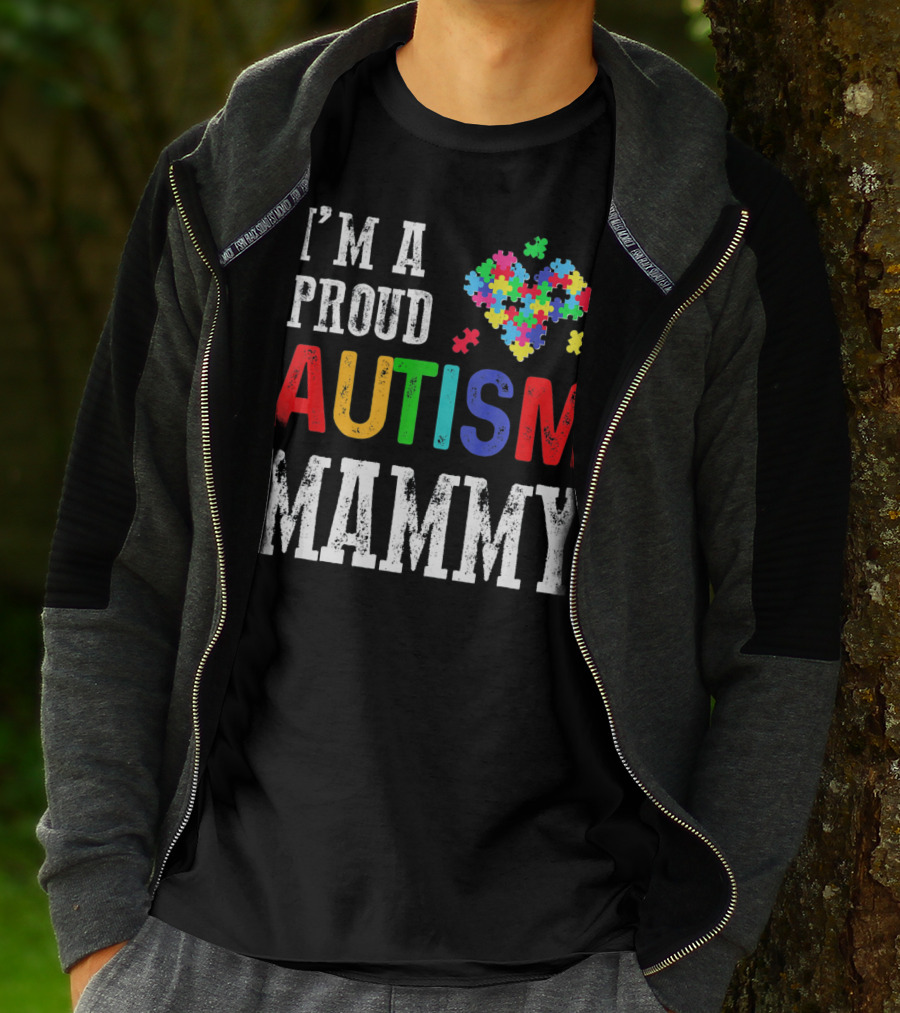 I'm A Proud Autism Mammy Heart Puzzle Pieces Autism T-Shirt