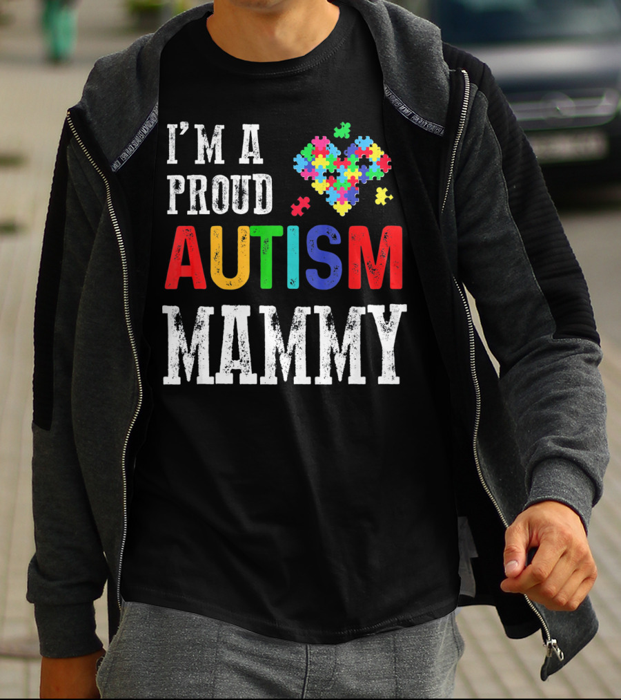 I'm A Proud Autism Mammy Heart Puzzle Pieces Autism T-Shirt