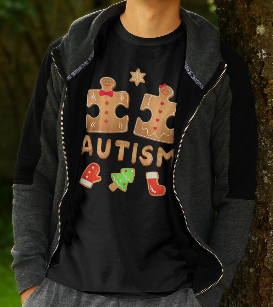 Christmas Autism Gingerbread Puzzle Cookie Awareness T-Shirt