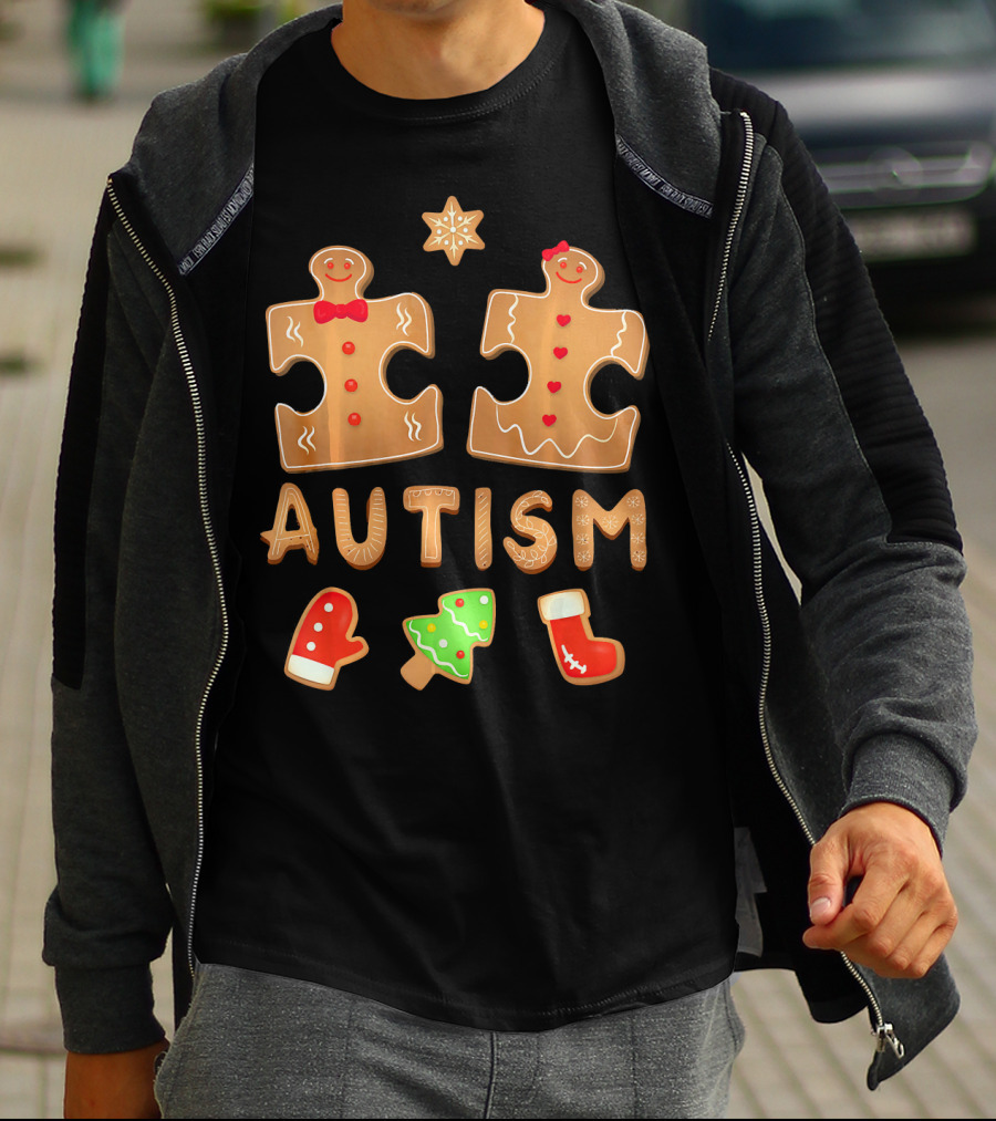 Christmas Autism Gingerbread Puzzle Cookie Awareness T-Shirt