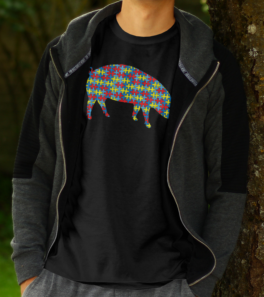 Pig Autism Awareness Puzzle Pattern Boar Kids Pork T-Shirt