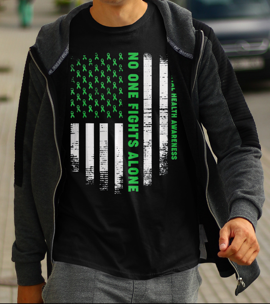 No One Fights Alone USA Flag Mental Health Awareness T-Shirt