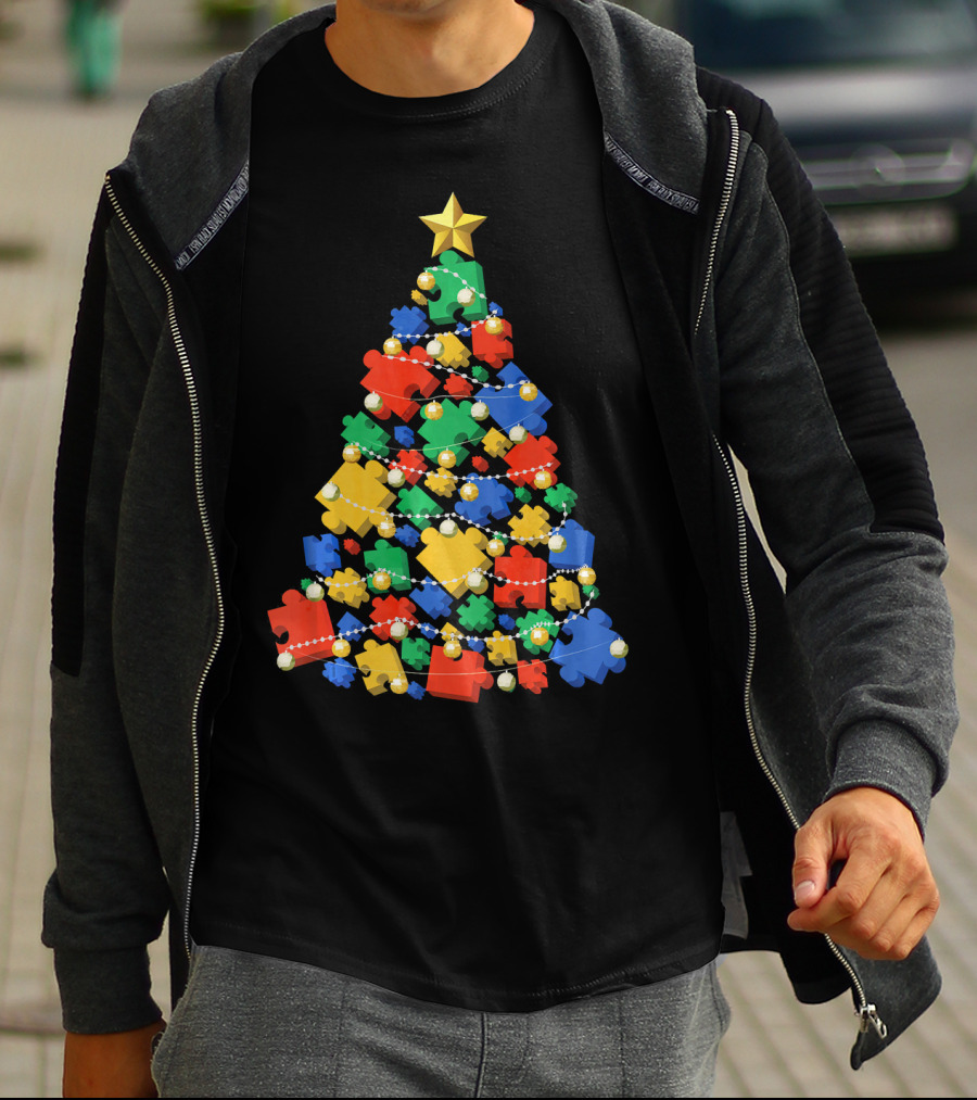 Christmas Autism Puzzle Tree Autism Awareness T-Shirt