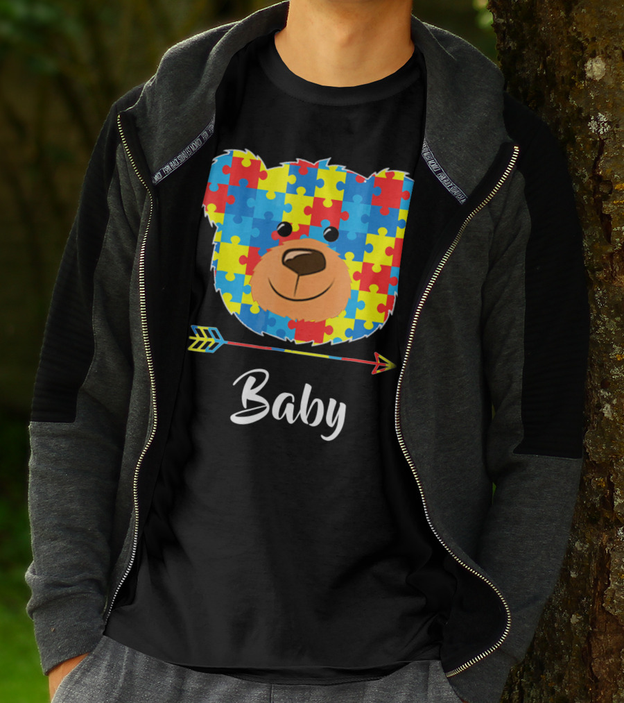 Baby Bear Autism Awareness Puzzle Pattern Cute Face T-Shirt