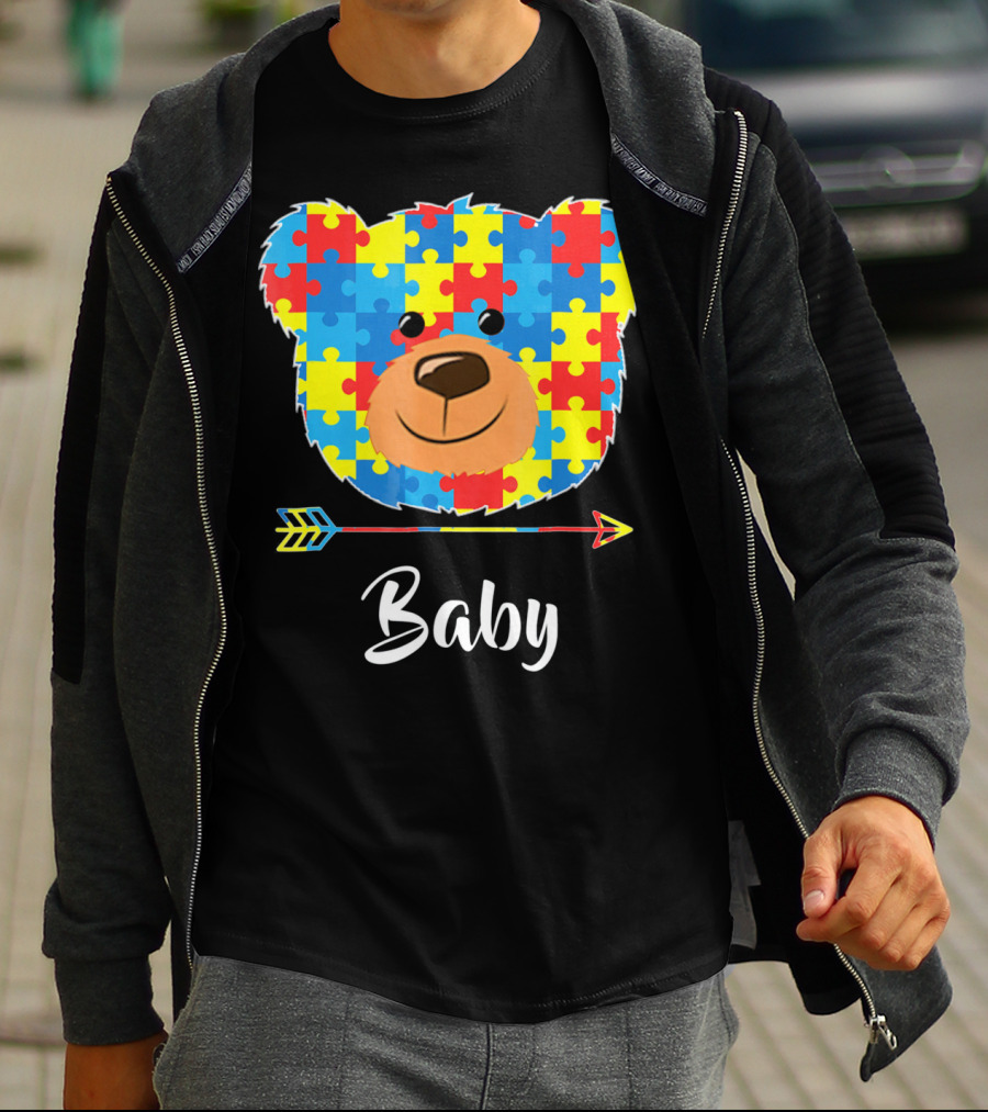 Baby Bear Autism Awareness Puzzle Pattern Cute Face T-Shirt