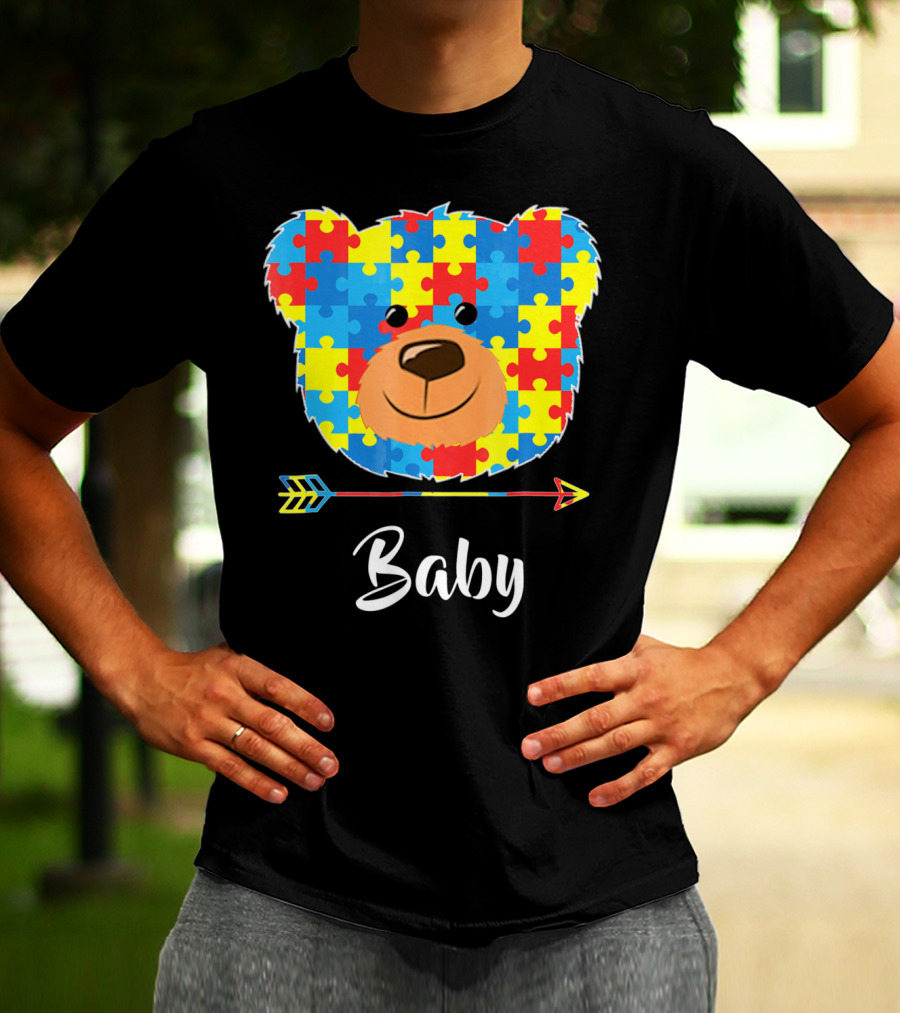 Baby Bear Autism Awareness Puzzle Pattern Cute Face T-Shirt