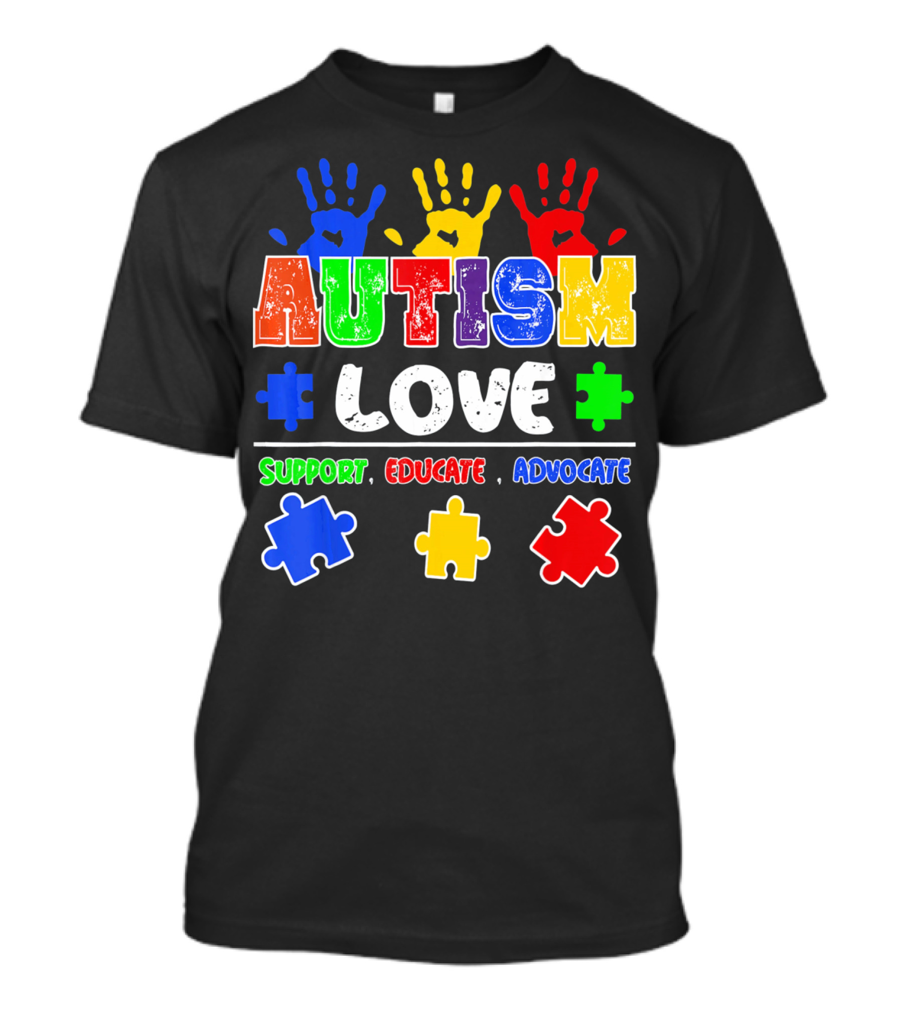 Autism Love Support Educate Advocate Puzzle Handprints T-Shirt