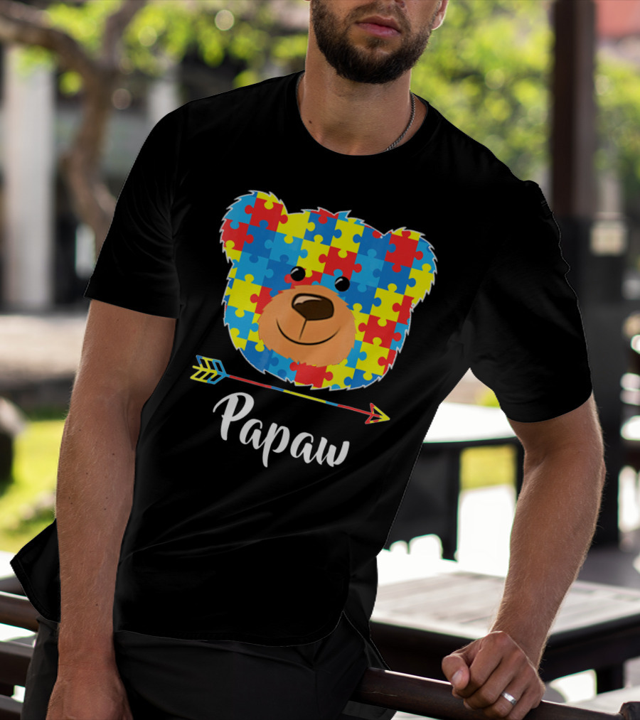 Papaw Bear Puzzle Face Autism Awareness T-Shirt